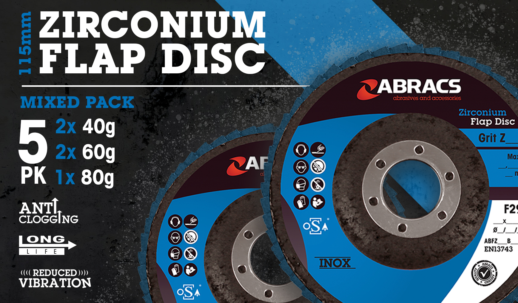 BRAND NEW 115mm Zirconium Flap Disc Mixed Grit Pack