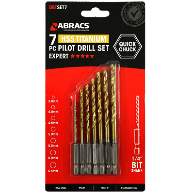 7pc Quick-Chuck HSS Titanium Drill Bit Kit